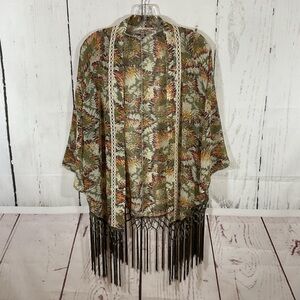 Miss Me Open Front Tunic Cardigan Kimono S Sheer Fringe Western Coachella Boho